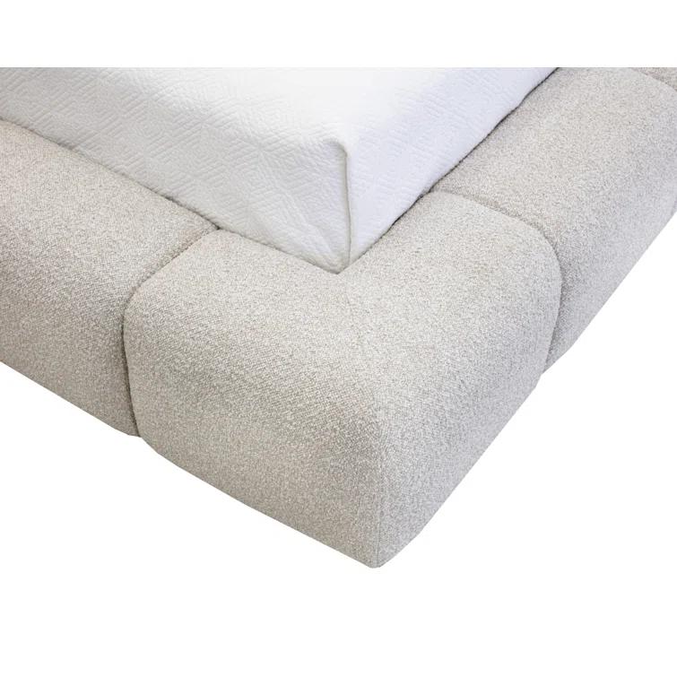 Gray Upholstered King Platform Bed with Tufted Headboard