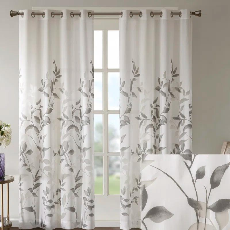 Madison Park Cecily Floral Printed Burnout Sheer Grommet Single Curtain Panel