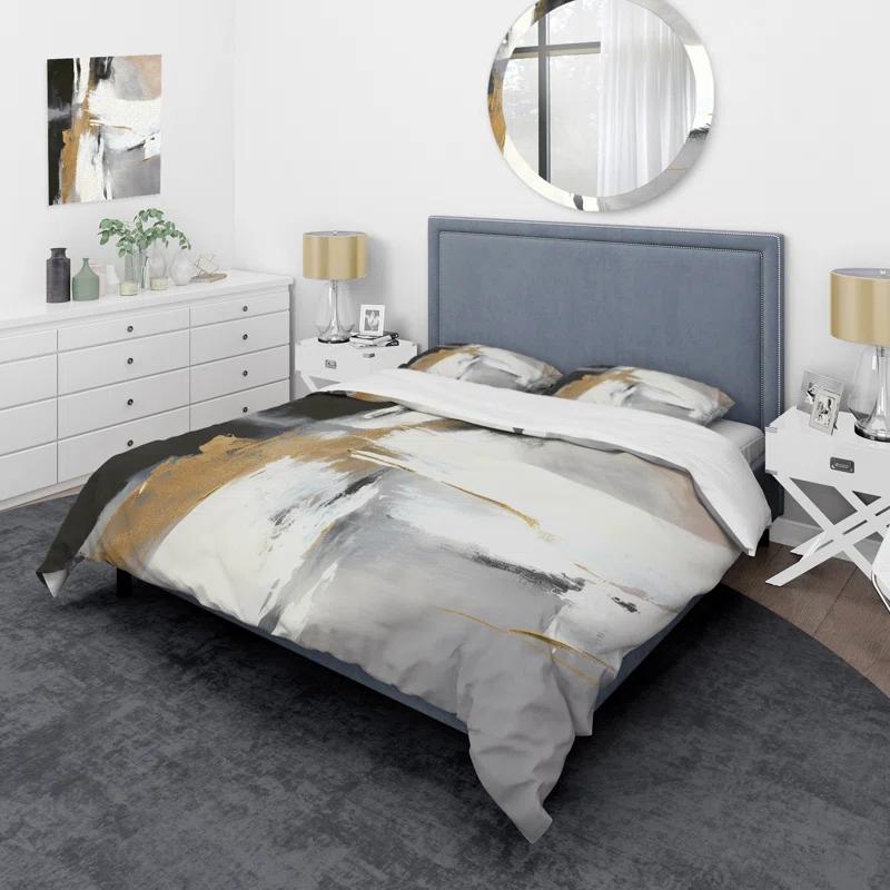 Design Art Black And Gold Harmony Of Marble VI - Abstract Marble Duvet Cover Set - Microfiber Polyester
