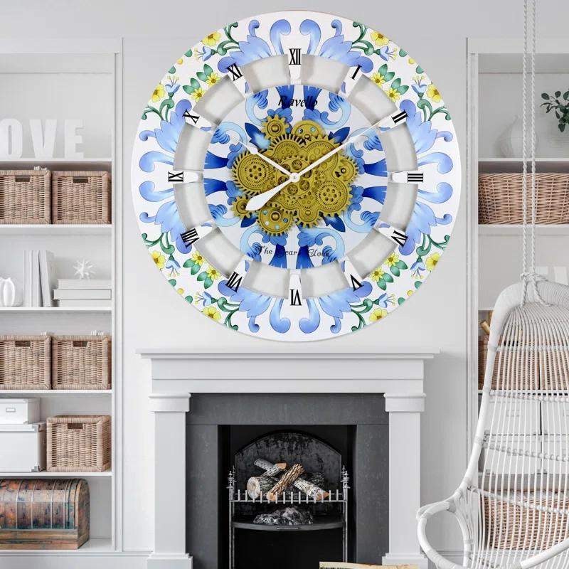 The Gears Clock Wall Clock Oversized 36" for Living Room with Real Moving Gears Italy Style