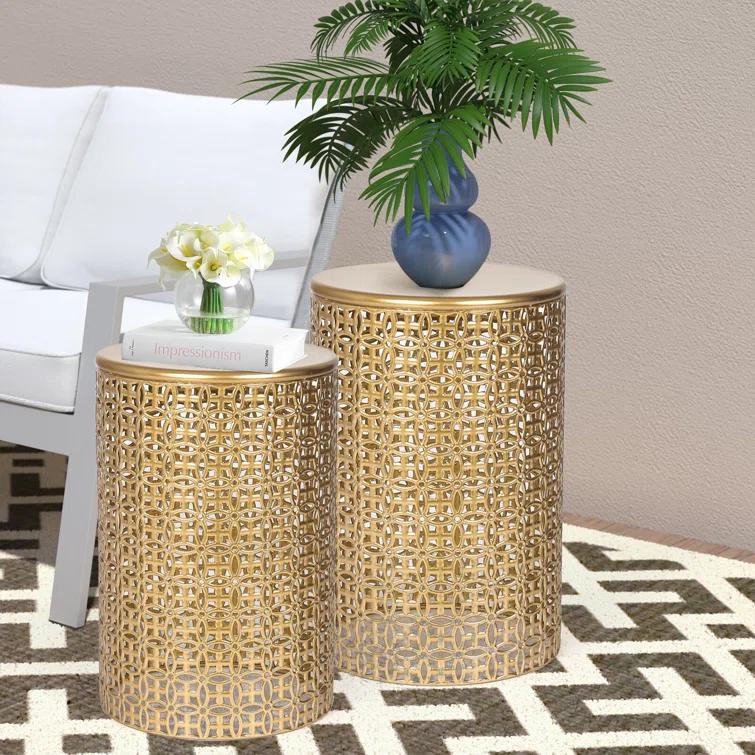 Rosdorf Park Arvil Golden Round Metal End Table(set of 2)