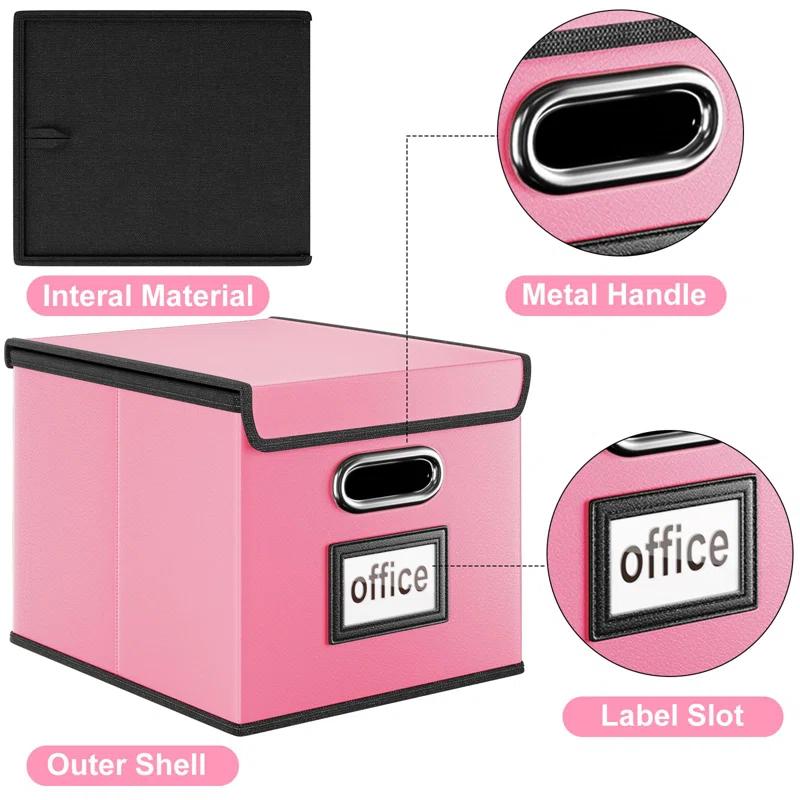BEACHWATER POOL & SPA, LLC Upgraded File Organizer Box, Collapsible Leather Document Organizer, Hanging File Folder Organizer Box With Lid, Decorative Home/Office Filing Box Cabinet For Letter/Legal File Folder Storage