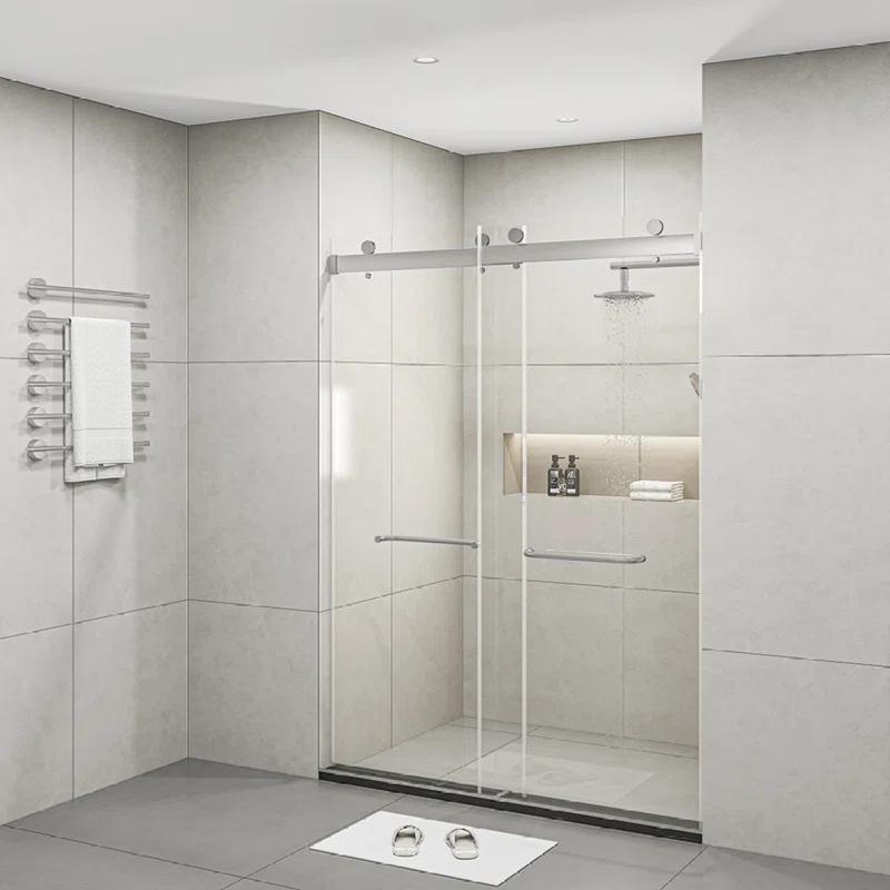 PET STOP LLC F5YDNC1F0736Q 60" Width x 76"Height Shower Doors with 3/8"(10mm) Clear Tempered Glass