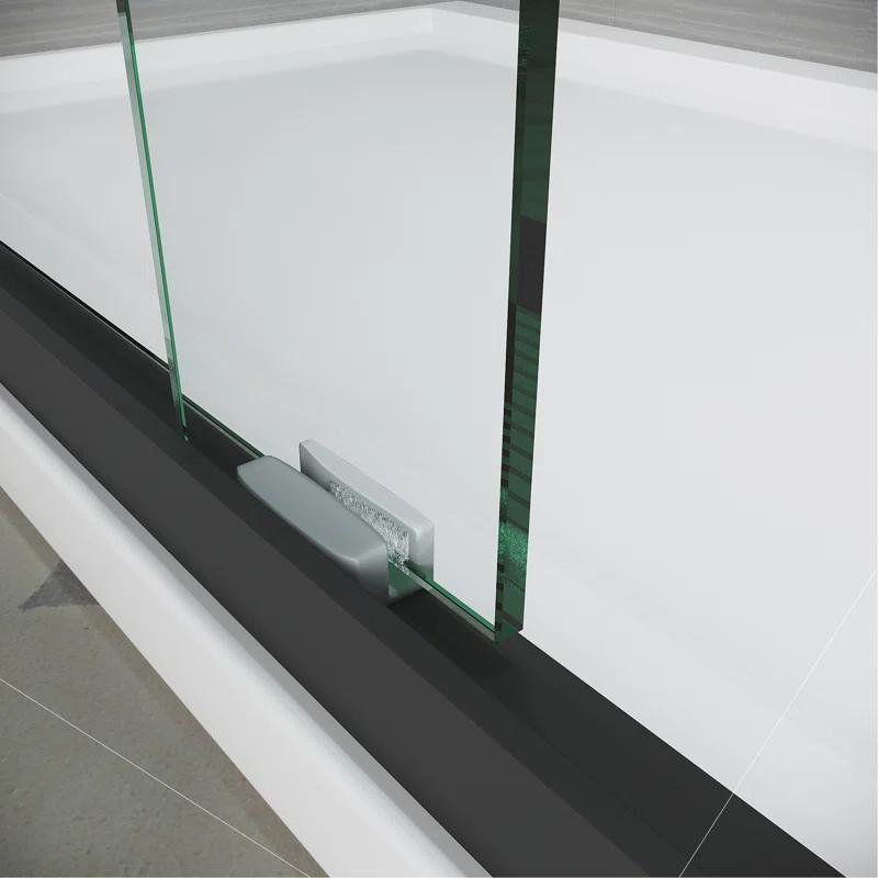 Sliding Glass Tub Door 56-60 In. W X 57 In. H, Semi Frameless Double Bathtub Door, Certified Thick Clear Clear Tempered Glass, 304 Stainless Steel Handles.