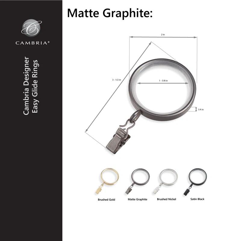 MODE Cambria Designer Series 2 inch Premium Easy Glide Metal Curtain Rings with Smooth, Quiet Nylon Inserts