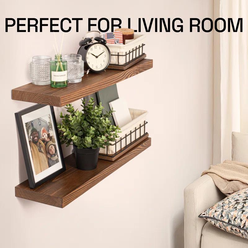 Baobab Workshop Solid Wood Floating Shelves, Wooden Shelves for Wall (Set of 2)