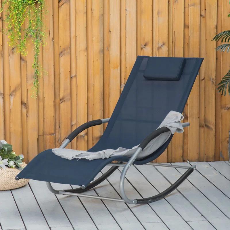 Wrought Studio™ Zero Gravity Rocking Chair, Outdoor Chaise Lounge Chair, Recliner Rocker With Detachable Pillow, Pool Lounge Chair