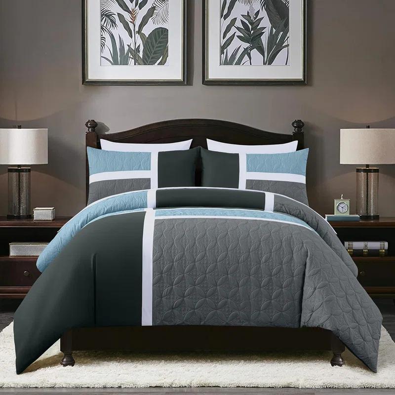 Chezmoi Collection 7-Piece Patchwork Bed in a Bag Comforter Set with Sheets