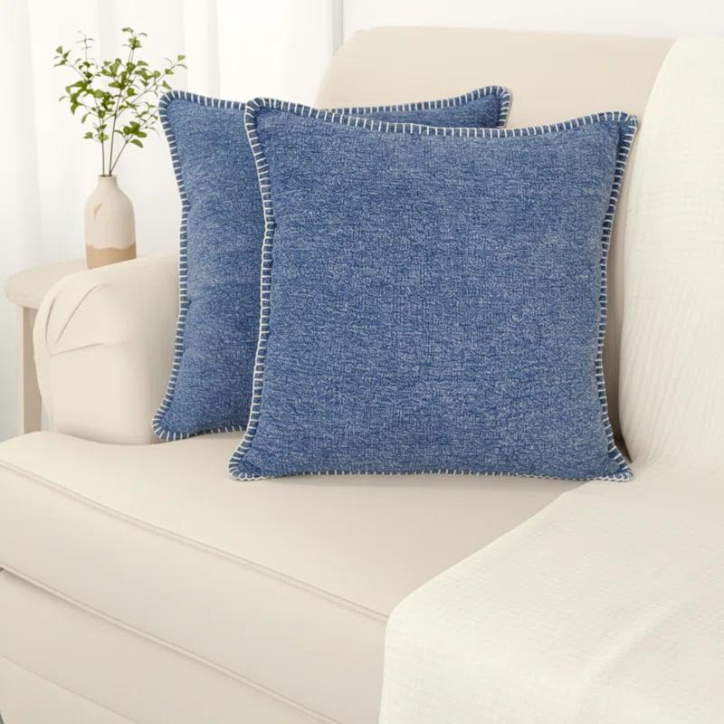 Oveesha Soft Chenille Throw Pillow Covers With Stitched Edge (Set of 2)