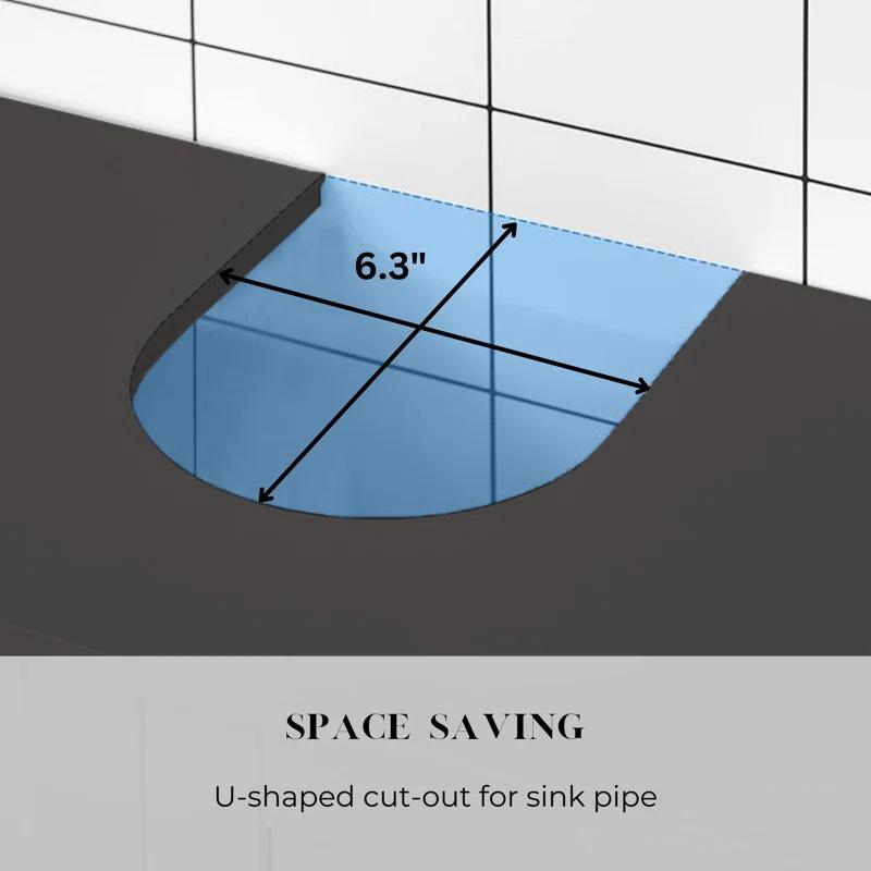 Evideco Brown and Gray Under Sink Cabinet with U-Shaped Cut-Out, Double Vented Doors, Towel Holder - Elements Collection