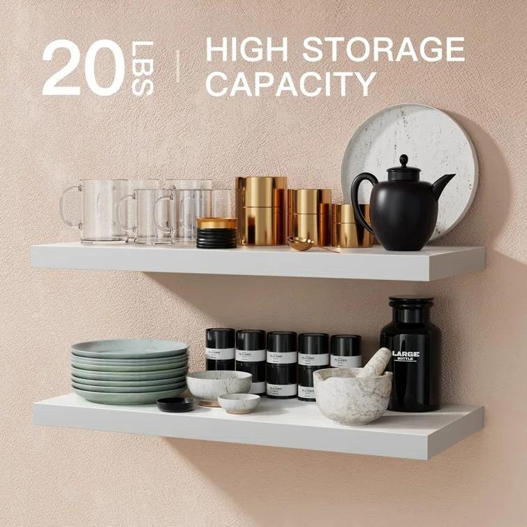 Latitude Run® Elbur Wide Wood Floating Shelves, Wall Shelf Display Shelves for Bathroom/Kitchen/Bedroom/Living Room (Set of 2)