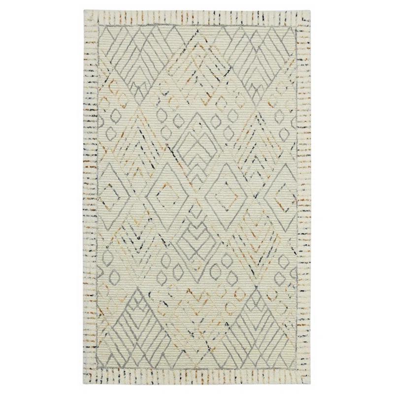 Union Rustic Ahnjayla Geometric Handmade Looped/Hooked Wool Area Rug in Ivory