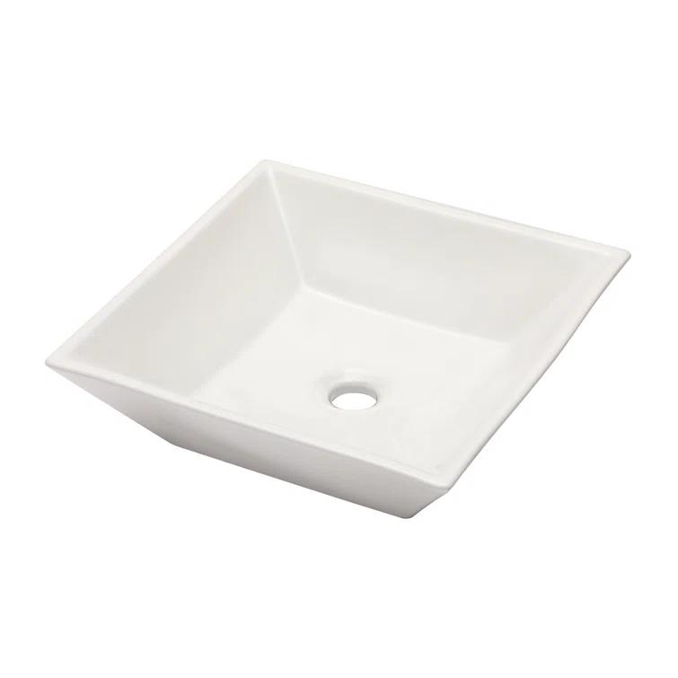 Logmey 16" L x 16" W White Ceramic Vessel Sink Square Above Counter Bathroom Sink Bathroom Vessel Sink LMP18002-1