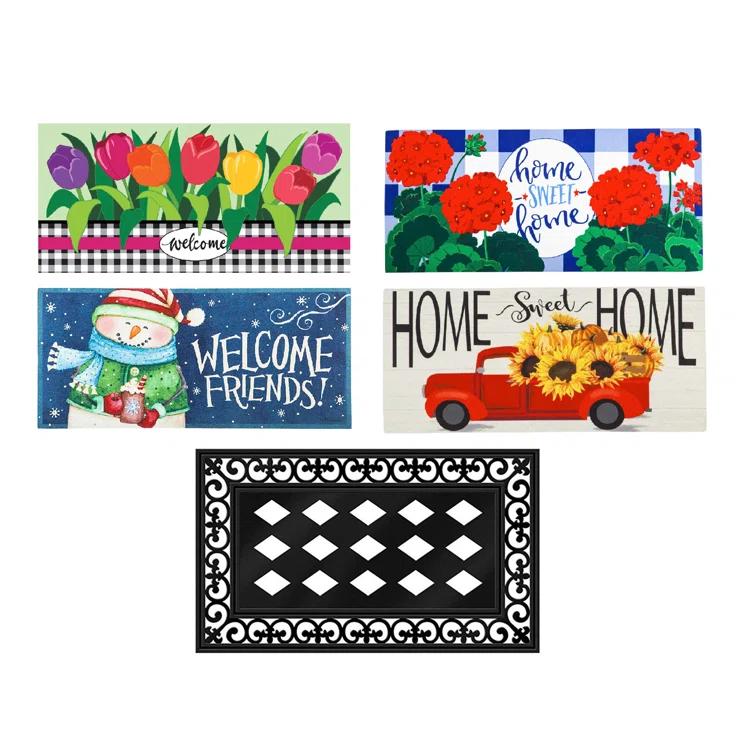 Evergreen Enterprises, Inc Sassafras All Seasons Outdoor Mat Set with 1 Frame and 4 Themed Insert Mats
