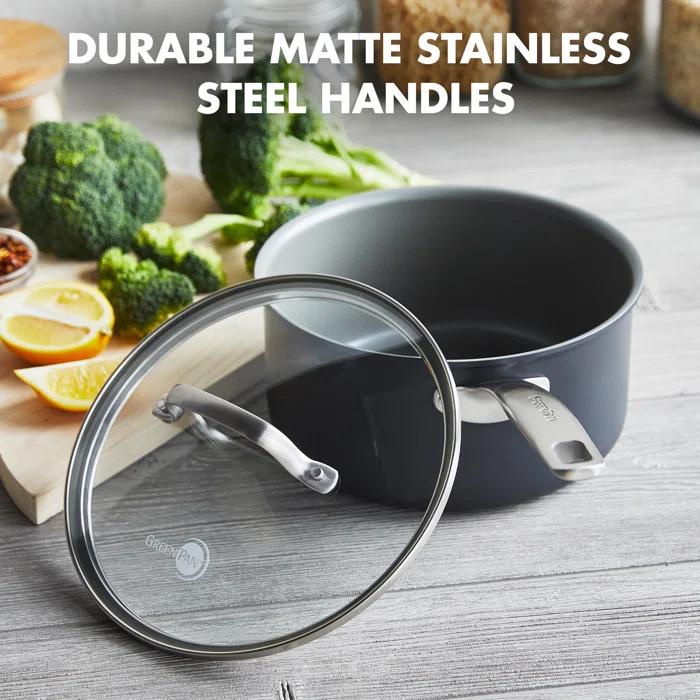 GreenPan GreenPan Chatham Healthy Ceramic Non-stick Covered Saucepan, 3 Quart, Gray