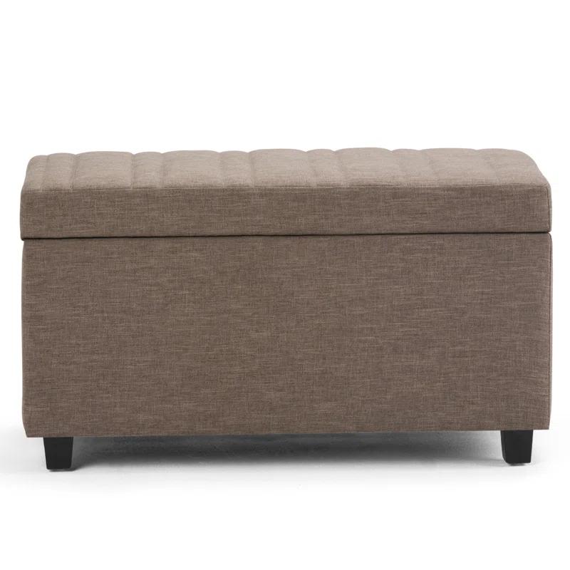 Simpli Home Darcy 33"W Upholstered Storage Ottoman Bench with Large Interior Storage and Child Safety Hinges
