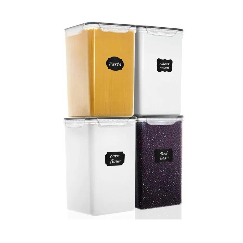 Prep & Savour Extra Large 7qt / 6.5L/220oz Tall Food Storage Containers, WIDE & DEEP, 4-Piece Plastic Airtight Kitchen Pantry Storage Containers for Flour, Sugar, with 4 Measuring Cups,20 Labels