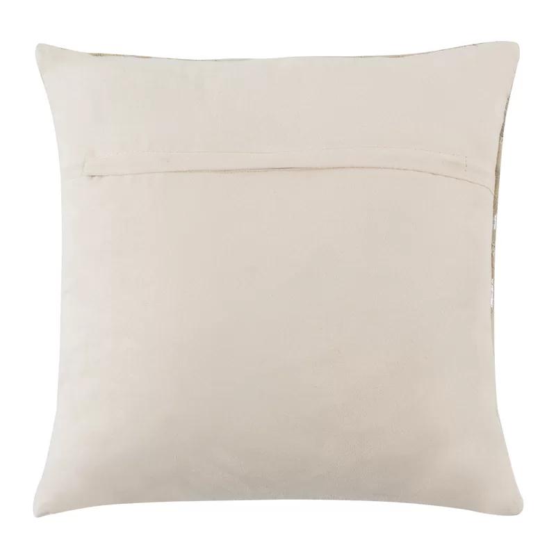 18" Square Silver and White Cowhide Geometric Pillow