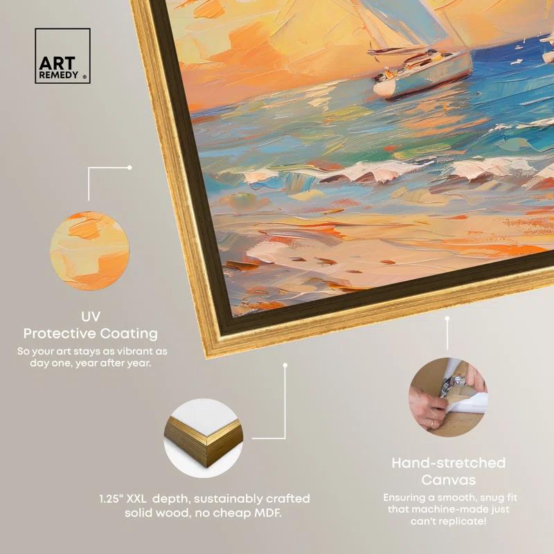 Art Remedy Art Remedy Sailboats In The Sunset Framed Sailing 1 Piece Canvas Wall Art 56057