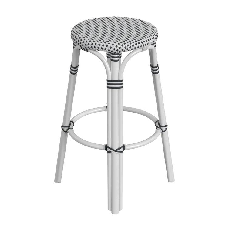 Butler Specialty Company Tobias Round Rattan 30" Bar Stool - White And Black Dot