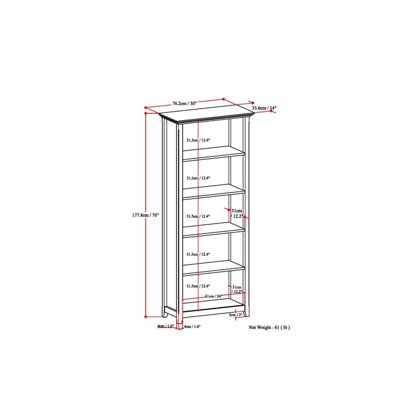 Simpli Home Amherst SOLID WOOD 5 Shelf Bookcase