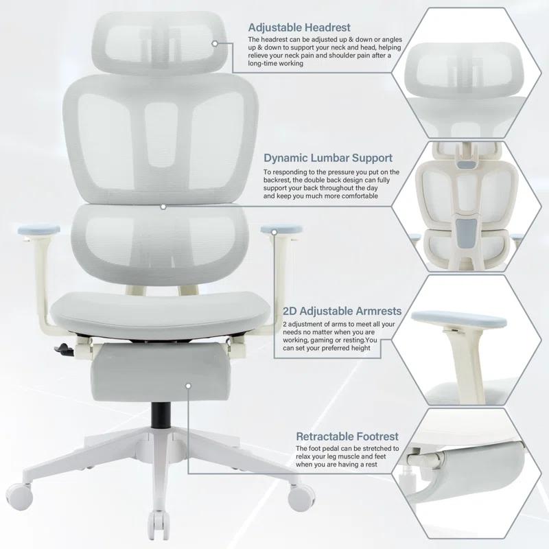 Inbox Zero High Back Ergonomic Mesh Office Chair With Adjustable Headrest and Armrest