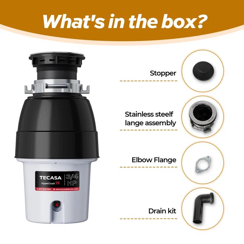 3/4 Hp Garbage Disposals, 2700 Rpm, 37 Oz, 115v, With Power Cord