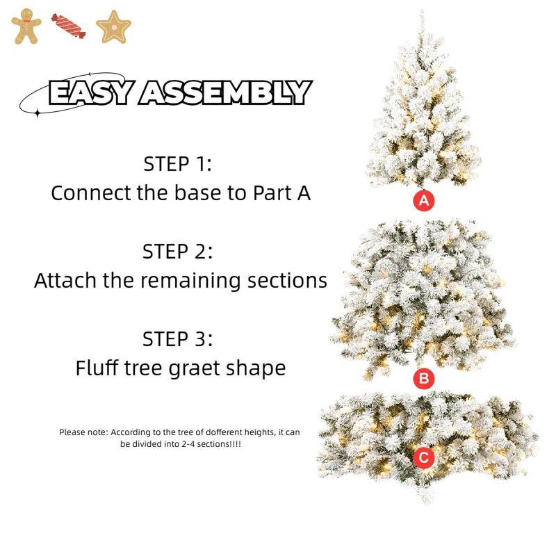 The Holiday Aisle® Pre-lit Artificial Christmas Tree Snow Flocked Holiday Christmas Tree with Metal Stand | Wayfair
