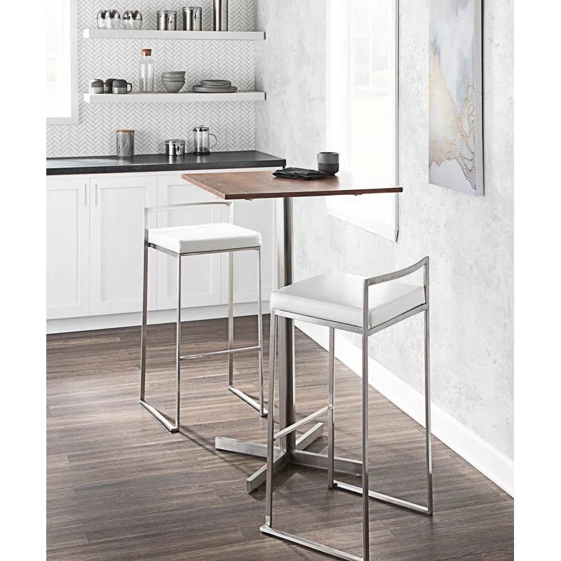 Fuji Contemporary Square Bar Table In Stainless Steel With Wood Top By Lumisource