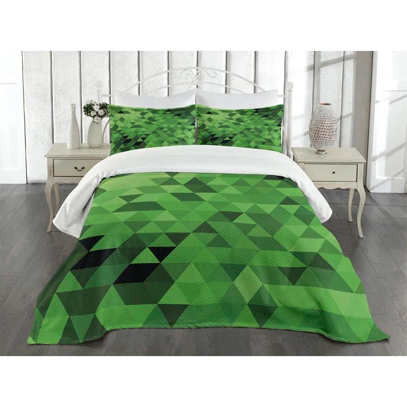 Ambesonne Ambesonne Green Bedspread Set  Triangles Abstract Mosaic  Dark Green Pale Green