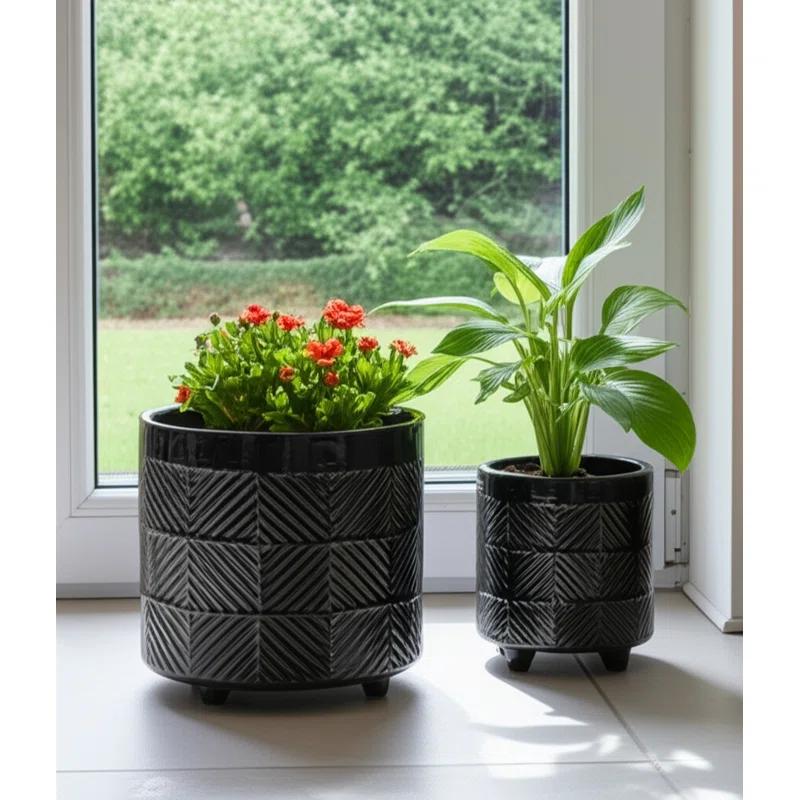 Ceramic Footed Planter Set of 2 Indoor and Outdoor
