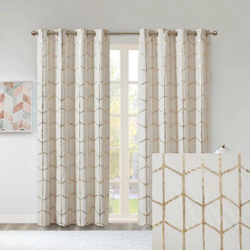Everly Quinn Total Blackout Metallic Print Grommet Top Curtain Panel Pair (2 Pcs Window Panels)