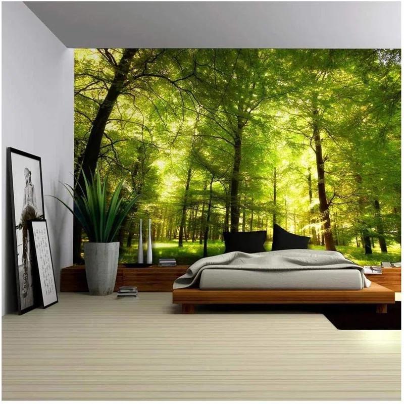 Morning Green Forest Border, Nature Landscape Wall Mural Modern Peel & Stick Wallpaper