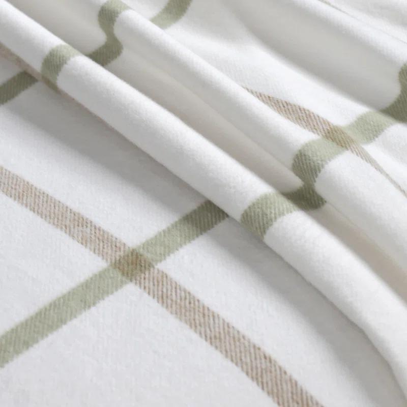 Copenhagen Brushed Cotton Throw by Pom Pom at Home - White and Olive