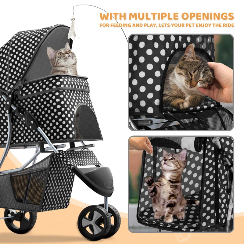 Pet Stroller Dog Cat Stroller Foldable Stroller With Adjustable Canopy