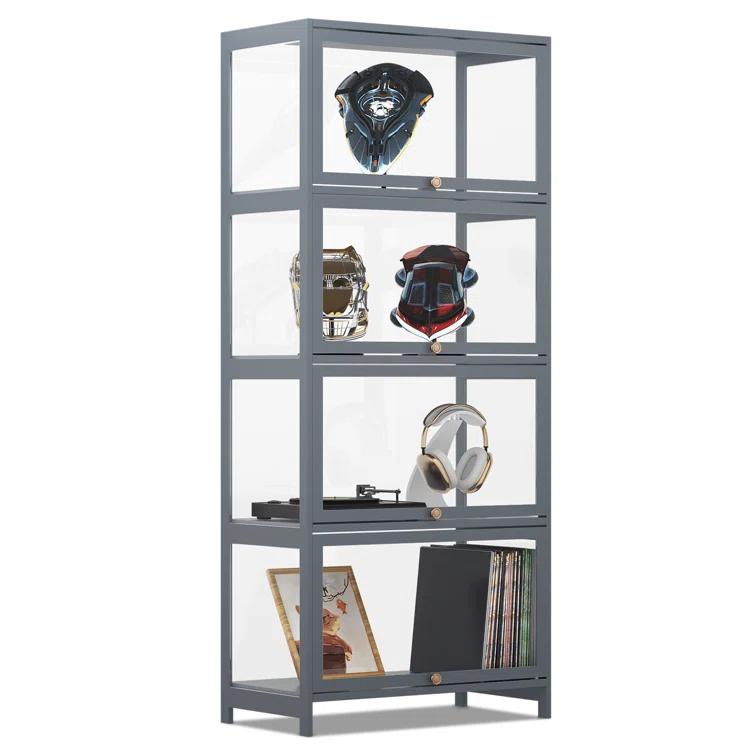 Magshion Modern 55" 4-Tier Transparent Display Cabinet Floor Standing Showcase With Flip-Up Door, Ideal For Living Room, Bedroom, Or Office Curio Collection