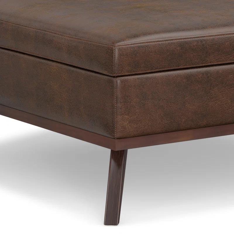 Simpli Home Owen 40"W XL Upholstered Square Coffee Table Storage Ottoman with Lift Top and Solid Wood Legs