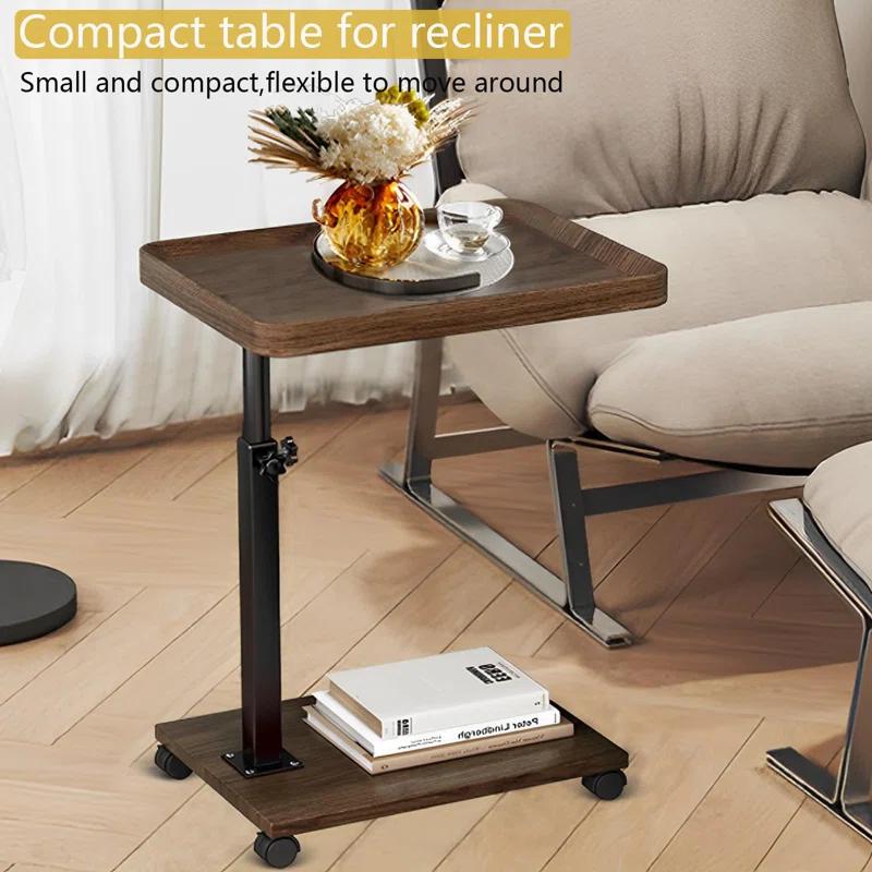 17 Stories C Table End Table Adjustable Height, 360°Swivel TV Tray Table For Small Spaces, C Shaped Side Tables With Wheels, White