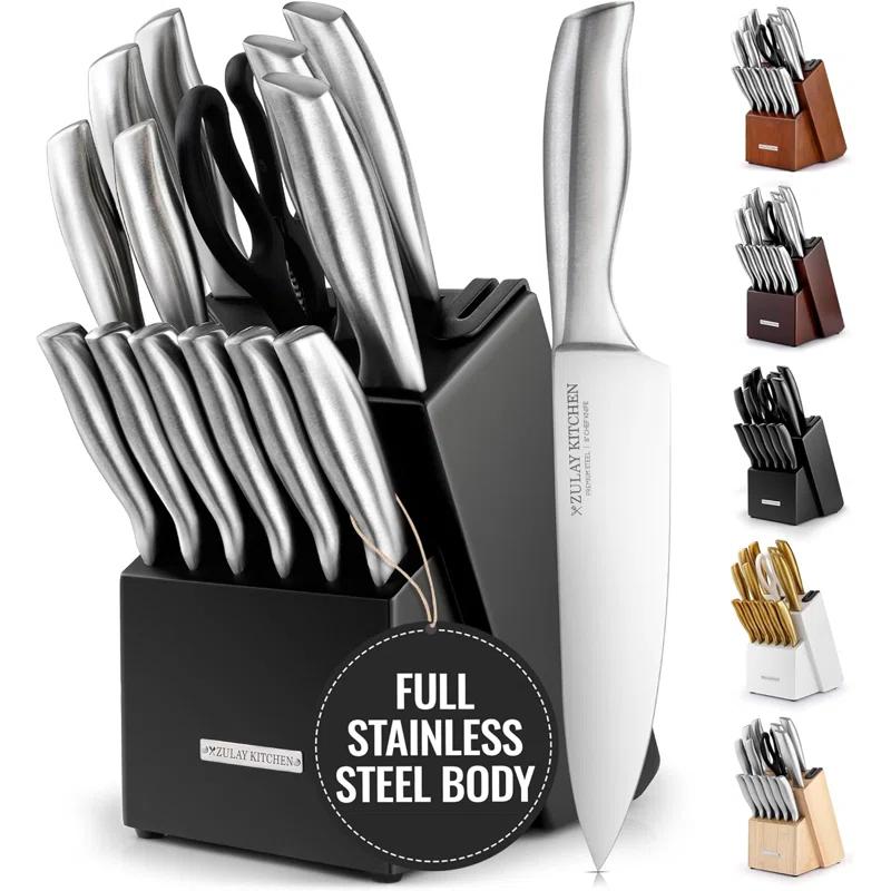 Zulay Kitchen Zulay Kitchen Premium 15-Piece Knife Set with Natural Wood Block and Built-in Sharpener