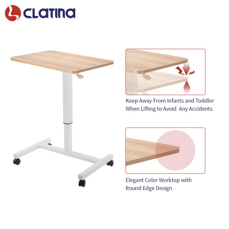 Clatina CLATINA Mobile Laptop Desk Pneumatic Sit to Stand Table Height Adjustable Rolling Cart