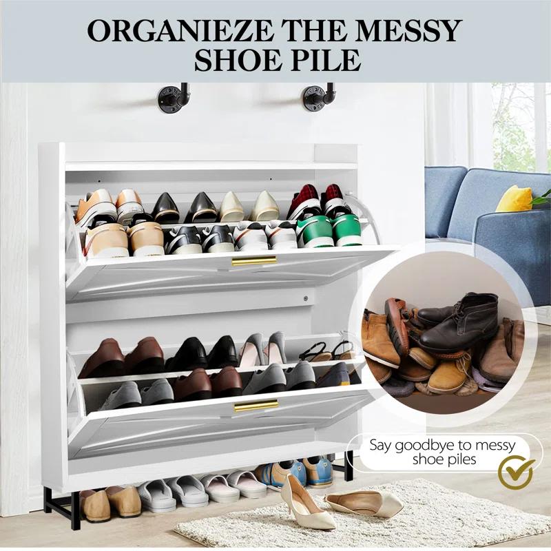 Gracie Oaks Shoe Cabinet With 2 Flip Drawers, Narrow Shoe Cabinet Hidden Shoe Rack Freestanding Shoe Cabinet Organizer For Entryway, Hallway