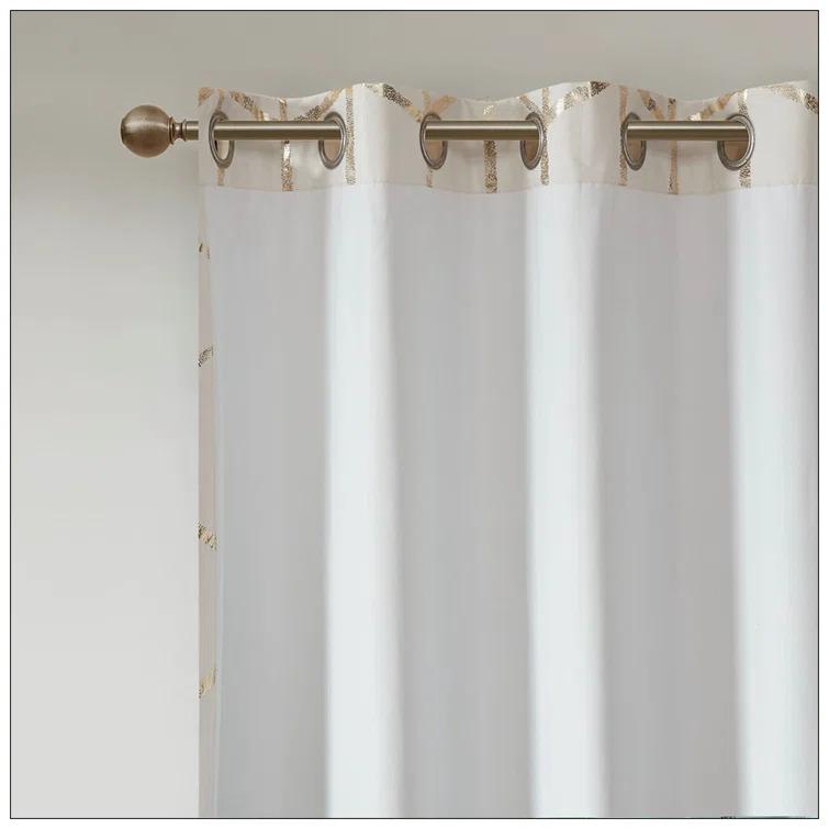 Everly Quinn Total Blackout Metallic Print Grommet Top Curtain Panel Pair (2 Pcs Window Panels)