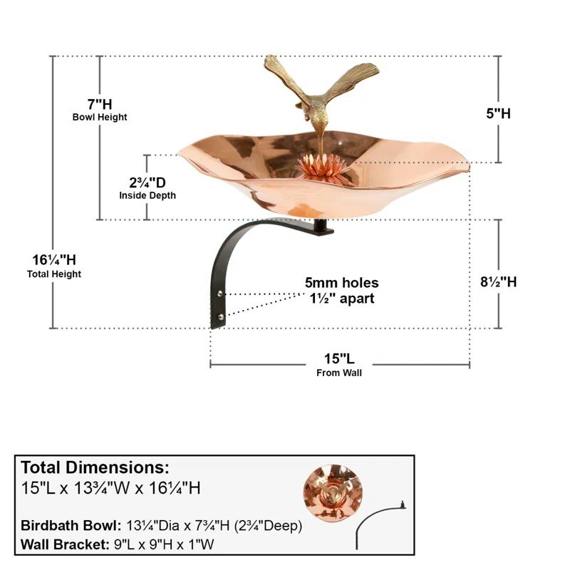 Ophelia & Co. Hummingbird Birdbath with Wall Mount Bracket