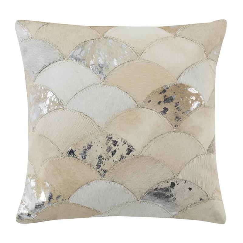 18" Square Silver and White Cowhide Geometric Pillow