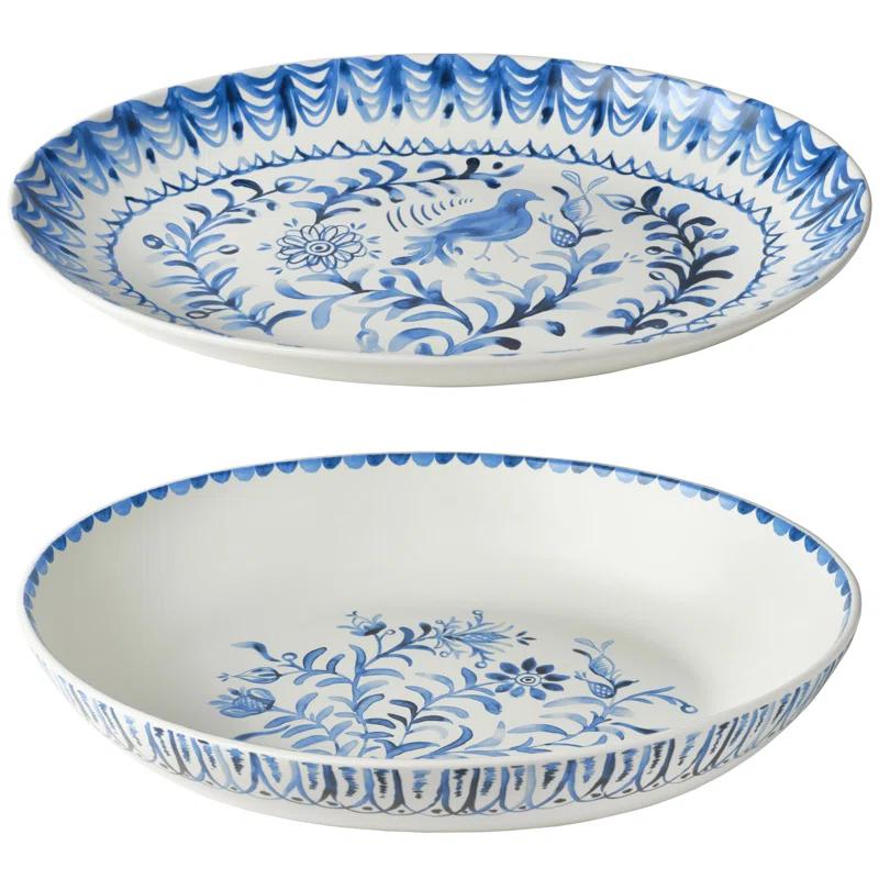 Sicily Blue Floral Ceramic Oval Platter Dish Set