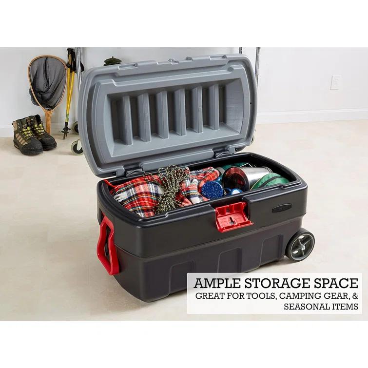 Rubbermaid Rubbermaid 35 Gal Wheeled Action Packer Heavy Duty Storage Tote with Lockable Lid