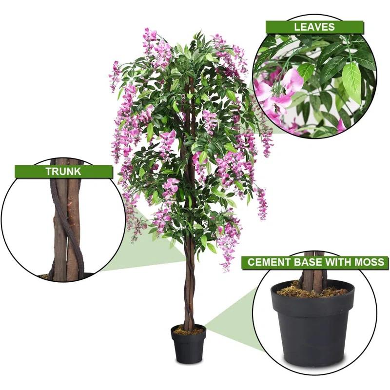 Primrue 6FT Artificial Wisteria Trees, Fake Wisteria Trees in Nursery Planters, Green Simulated Floor Plants, Indoor and Outdoor Decorations