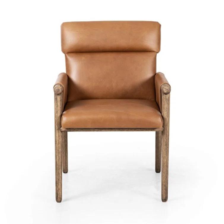 Valencia Camel Leather Upholstered Arm Chair with Wood Frame
