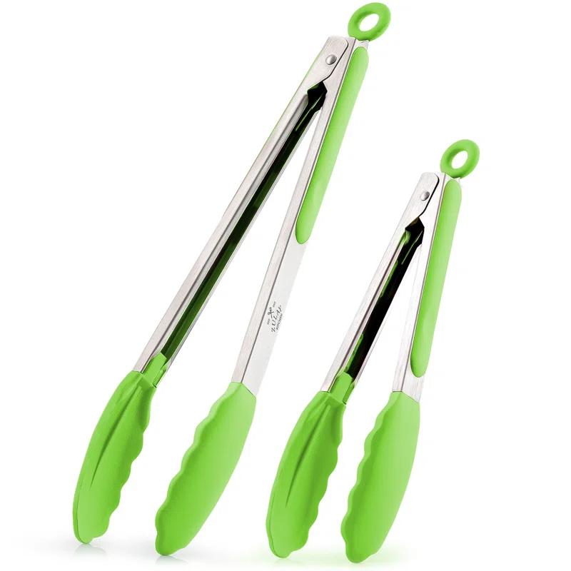 Zulay Kitchen Zulay Kitchen Tongs For Cooking - 2 Pack 9" & 12" Stainless Steel Silicone Tong Set