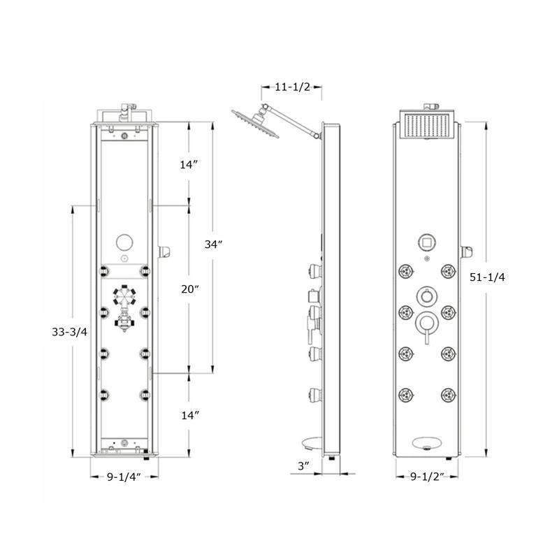 Blue Ocean SPS392H Blue Ocean 52 inch Aluminum Shower Panel With Shower Head